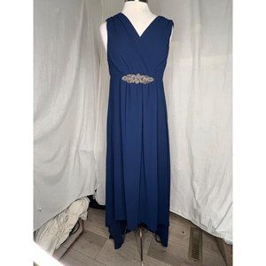BRIDES MAID Maxi Dress Women's Size Large Blue Sequin Waist Sleeveless V-Neck Wr
